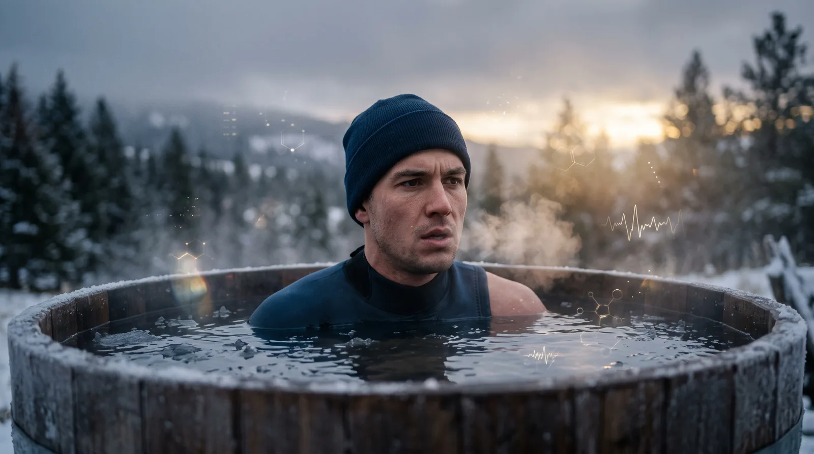 Immersion en tonneau d'eau froide au couchant