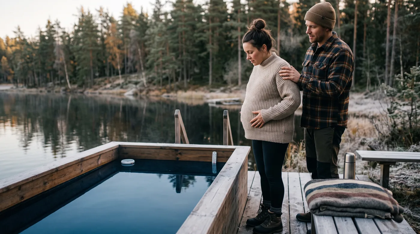 Femme enceinte accompagnée au bord d'un bassin, sans immersion