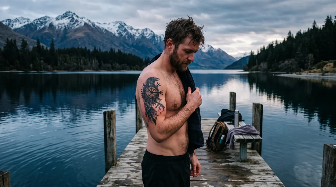 Tatouage cicatrisé après une séance de baignade froide