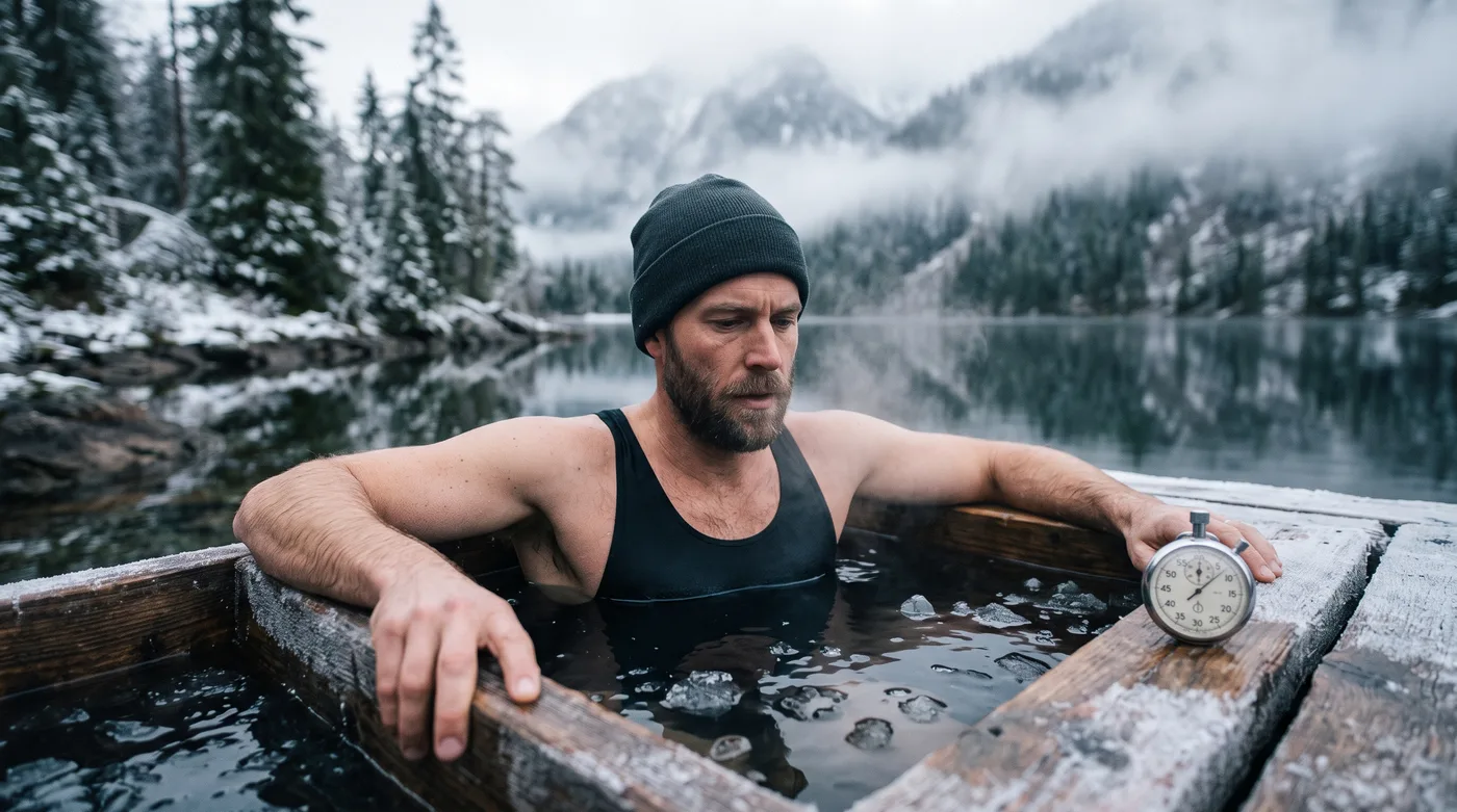 Chronomètre en main pendant une immersion en eau froide