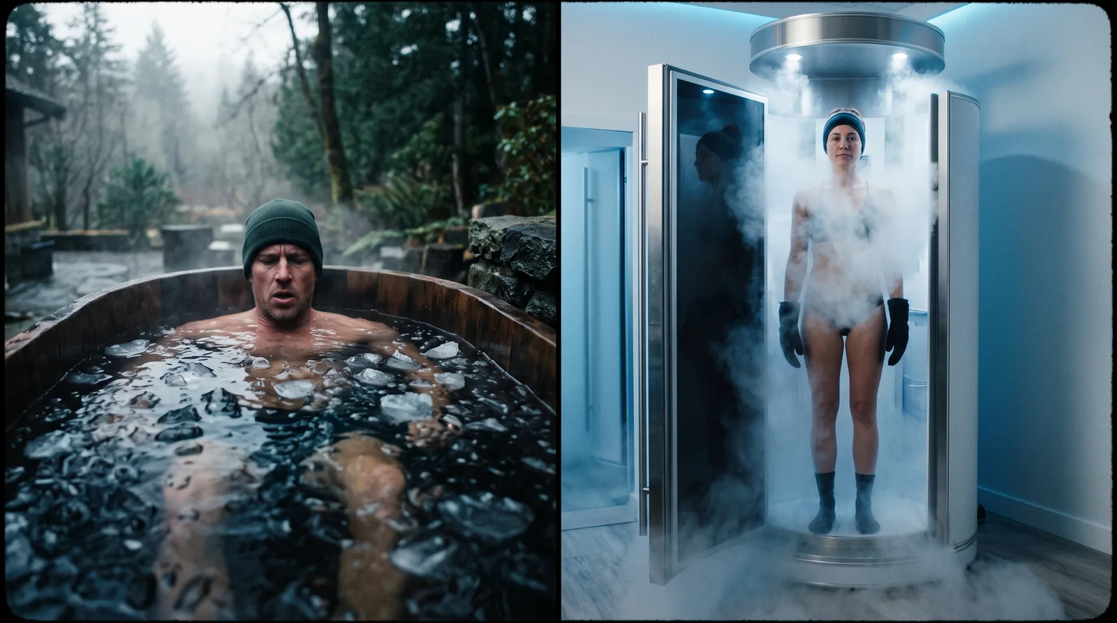 Bain froid à domicile face à une cabine de cryothérapie professionnelle