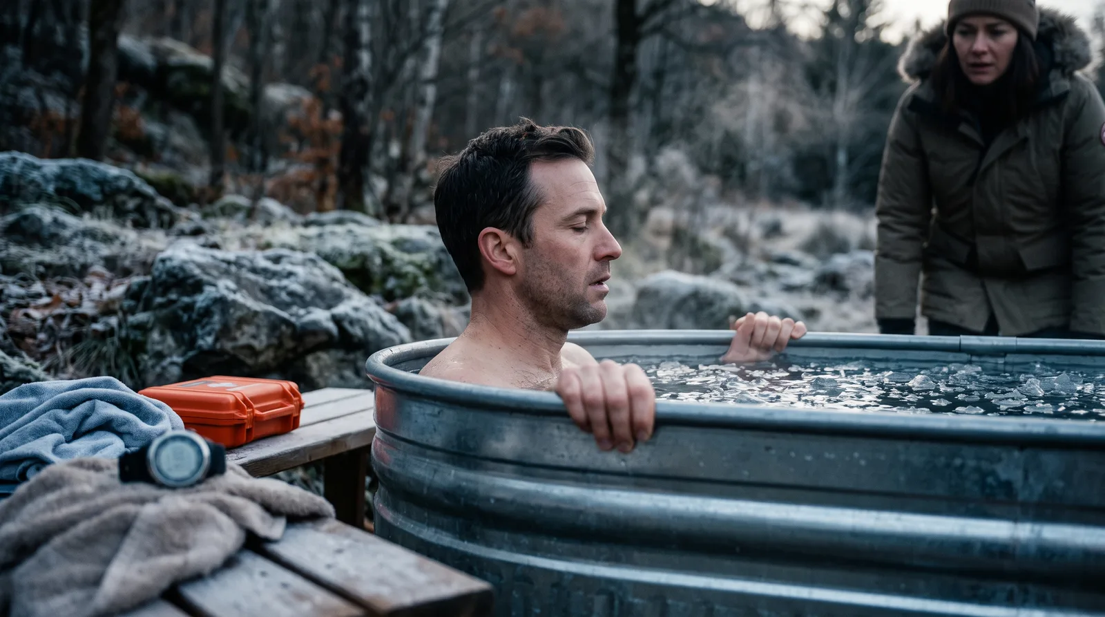 Pratique du bain froid sous surveillance, trousse de secours à proximité