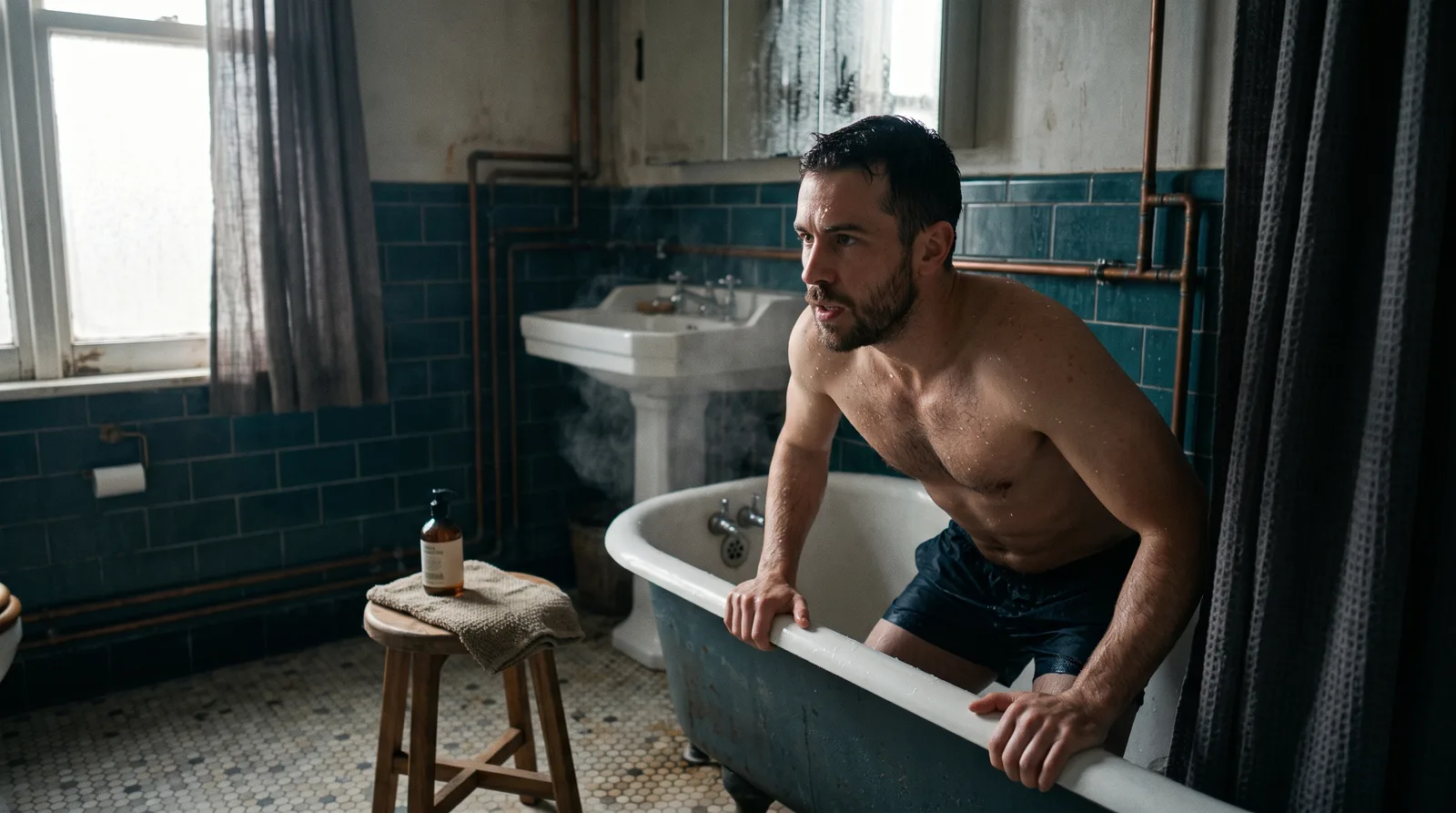 Baignoire d'eau froide dans une salle de bain rétro