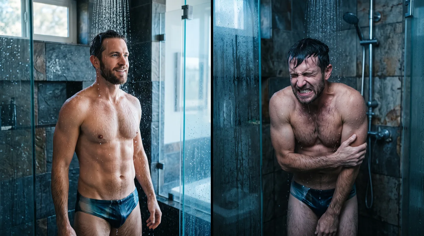 Avant-après sous la douche : eau chaude confortable, eau froide saisissante