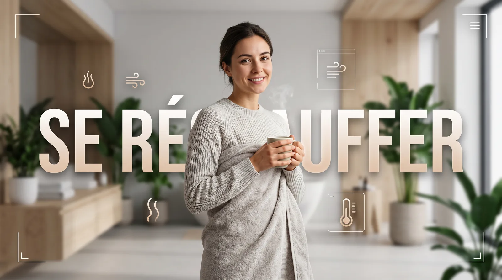 Se réchauffer après un bain froid, mug fumant à la main